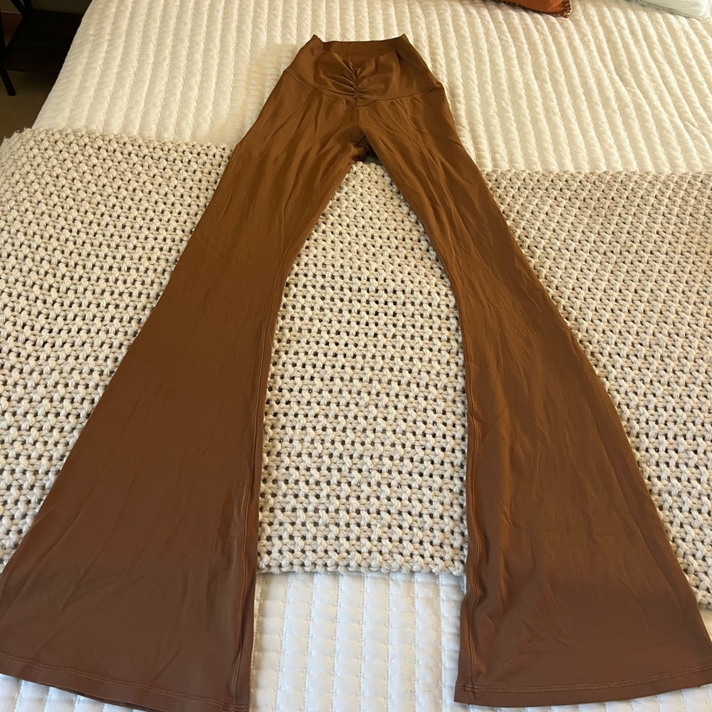 Aerie High Waisted Crossover Flare Chocolate Brown Leggings